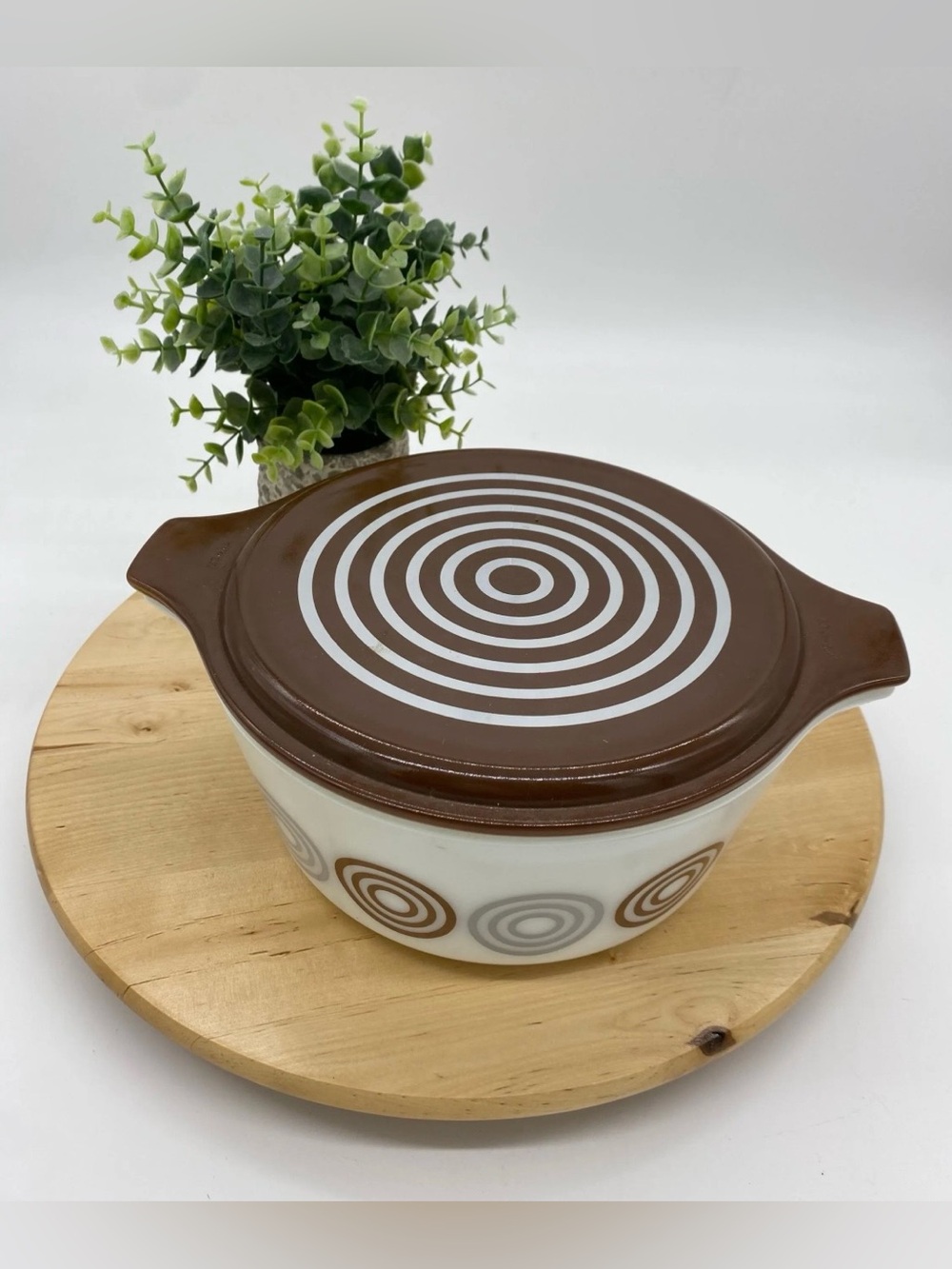 Vintage Salton Cosmopo Pyrex Casserole Dish with Lid Brown Swirl Pattern
